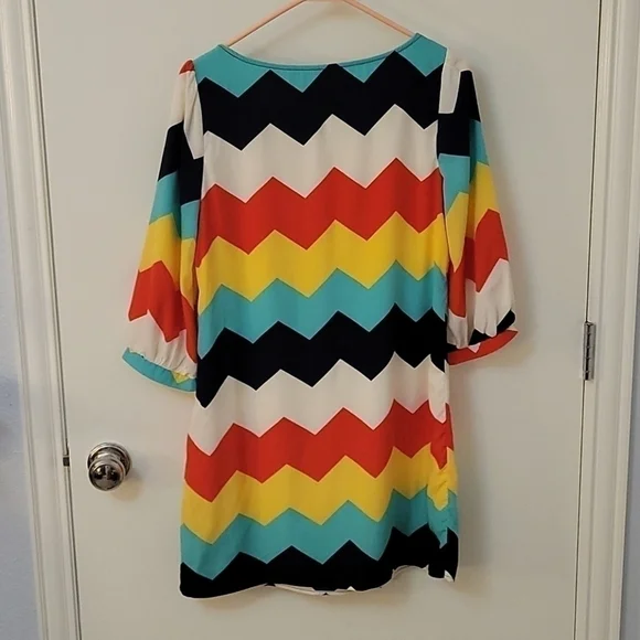 PINK OWL Colorful Rainbow Mod Zigzag Artsy Babydoll Micro Dress - Picture 3 of 6